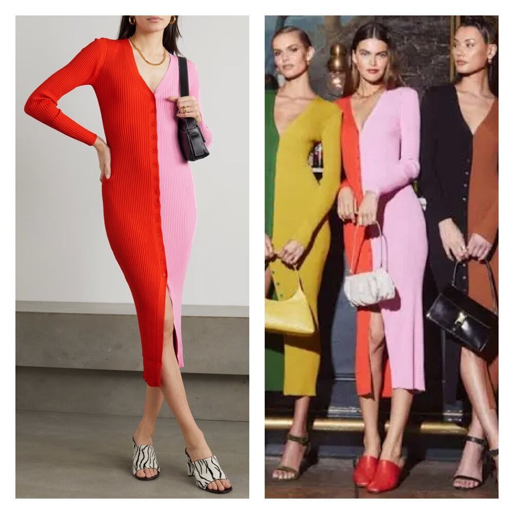 STAUD Shoko Colorblock Ribbed Sweater Dress Size M
